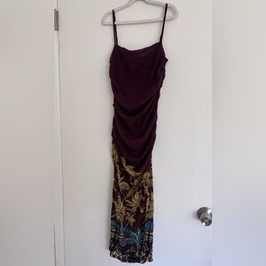 Banana Republic Brown Ruched Dress with Palm Tree Print (new without tags)